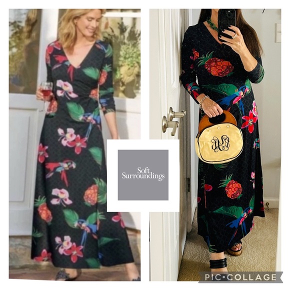 Soft Surroundings Wear Anywhere Tropical Paradise Faux Wrap Maxi Dress Small P - Picture 1 of 10